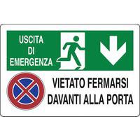 Cartello di emergenza - Uscita di emergenza vietato fermarsi davanti alla porta