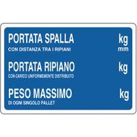 Cartello di indicazione - Portata scaffalatura (spalla, ripiano, peso massimo)