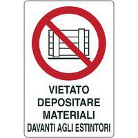 Cartello di divieto - vietato depositare materiali davanti agli estintori