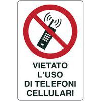 Cartello di divieto - Vietato l'uso di telefoni cellulari con scritta