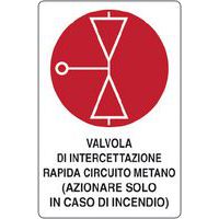 Cartello di divieto - Simbolo valvola intercettazione rapida circuito metano con scritta