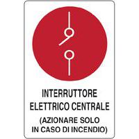 Cartello di divieto - interruttore elettrico centrale (azionare solo in caso di incendio)