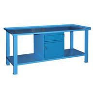 Banco monoblocco Classic Linea Blu a 1 cassetto e 1 armadietto- Larghezza 200 cm - Piano in lamiera