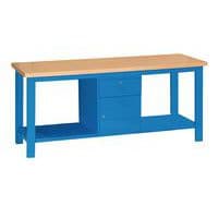 Banco monoblocco Classic Linea Blu a 1 cassetto e 1 armadietto- Larghezza 200 cm - Piano in legno