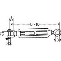 LF - LO = Lunghezza min. - Lunghezza max.B = Ø occhielloC = Larghezza aperturaD = Diametro coppigliaF = Lunghezza apertura