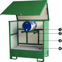 box 2 fusti pareti piene1 - supporto fusto2 - braccio regolabile3 - montante4 - grigliato (fornito con)