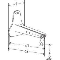 a1 = Lunghezza utile a2 = Lunghezza totale c = Altezza di sollevamento minima f = Larghezza totale