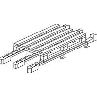 corsia di scorrimento 3 binari su supporti + freni + finecorsa fissi per pallet a 3 pattini