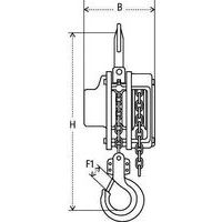 B - profonditàH - altezza liberaF1 - apertura del gancio