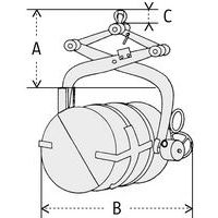 B = larghezza totaleC = altezza utile anello di aggancio