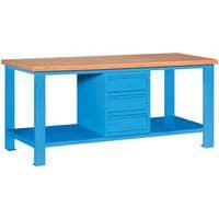 Banco monoblocco Classic Linea Blu 3 cassetti - Larghezza 200 cm - Piano in legno