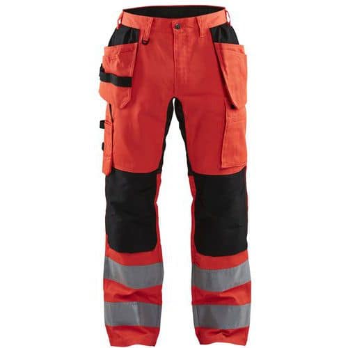 Pantaloni ad alta visibilità stretch rosso fluo/nero - Blåkläder