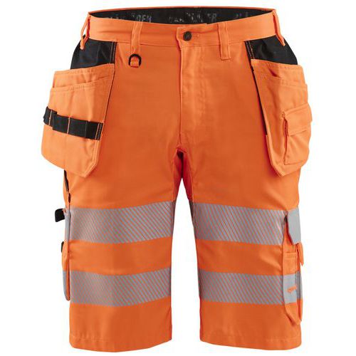 Pantaloncini da artigiano ad alta visibilità in tessuto stretch arancione fluo - Blåkläder