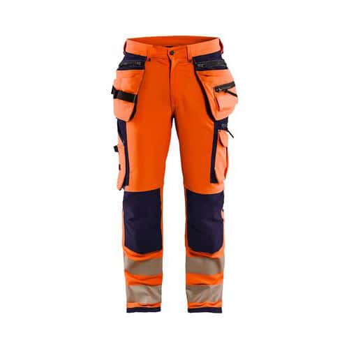 Pantaloni ad alta visibilità stretch 4D arancione fluo/blu marina - Blåkläder