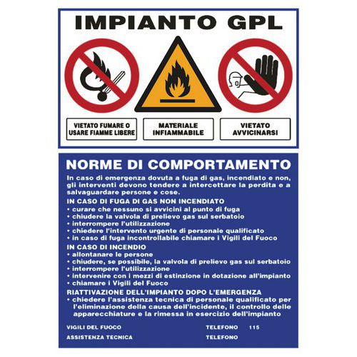 Cartello di indicazione - Impianto GPL