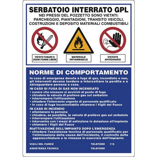 Cartello di indicazione - Serbatoio interrato GPL