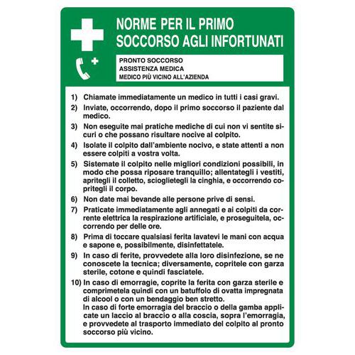 Cartello di indicazione - Norme per il primo soccorso