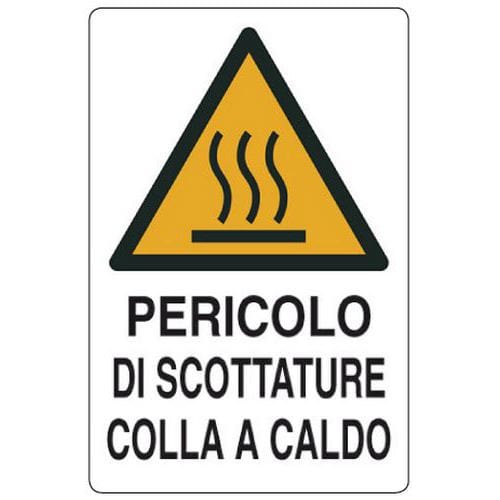 Cartello di pericolo - Pericolo di scottature colla a caldo