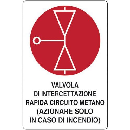 Cartello di divieto - Simbolo valvola intercettazione rapida circuito metano con scritta