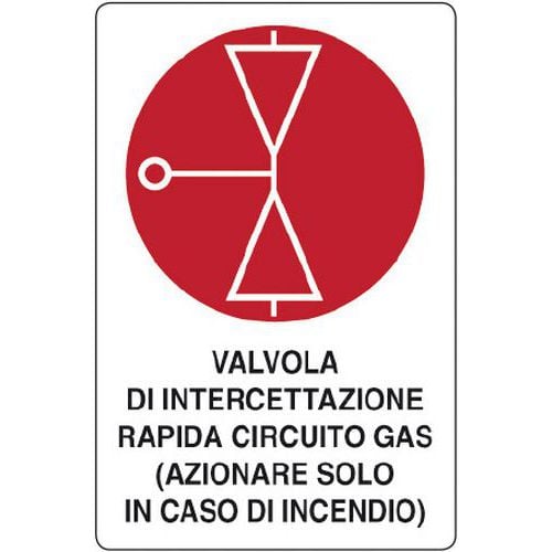 Cartello di divieto - Simbolo valvola intercettazione rapida gas con scritta
