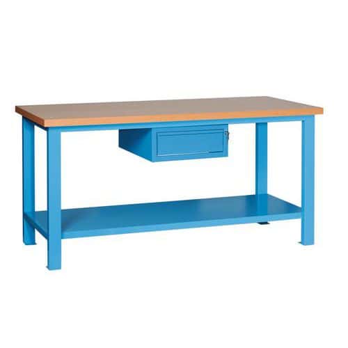 Banco monoblocco Classic Linea Blu 1 cassetto - Larghezza 200 cm - Piano in legno