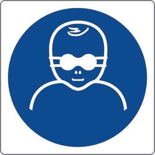Cartello di obbligo - I bambini devono indossare occhiali in vetro opaco - Alluminio