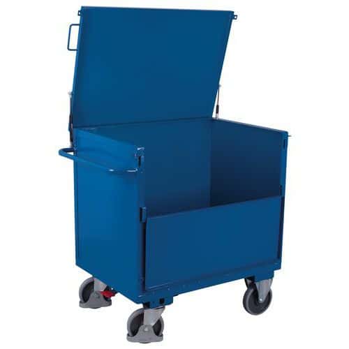 Carrello contenitore in acciaio ergonomico - 1 sponda semiribaltabile - Capacità 500 kg