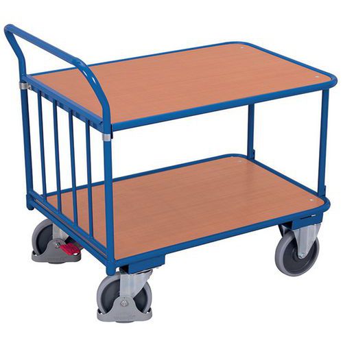 Carrello ergonomico con 2 ripiani in legno - Barra verticale - Portata 400 kg