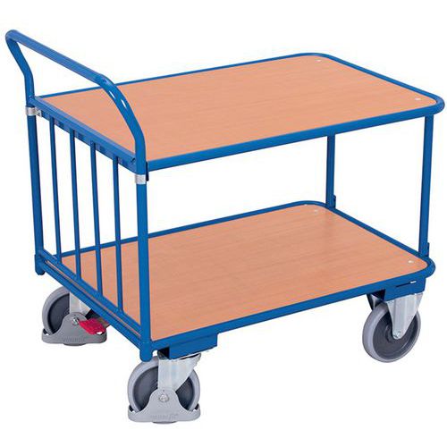 Carrello ergonomico con 2 ripiani in legno - Barra verticale - Portata 400 kg