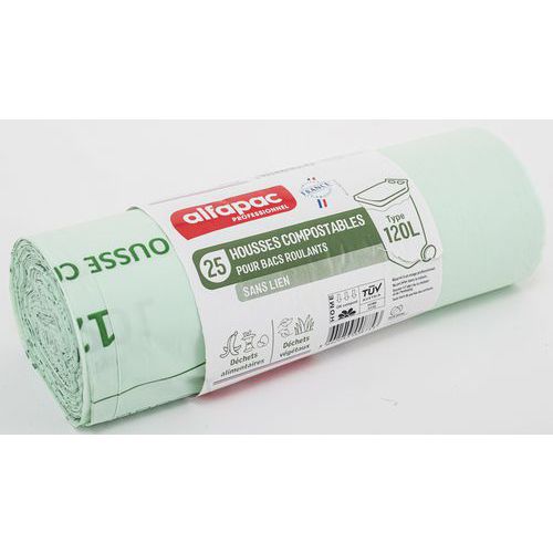 Sacco rifiuti compostabili senza laccetto - Rifiuti organici - 120L - Verde