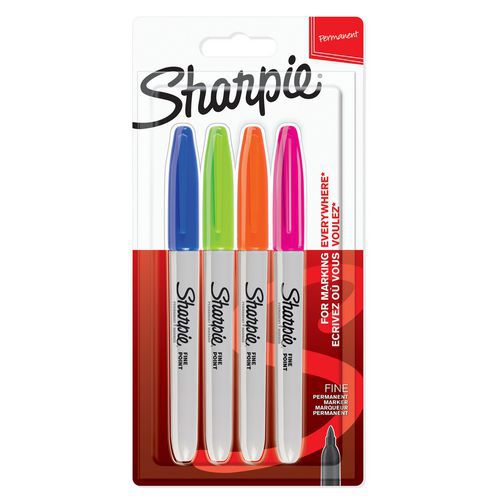 Lotto di 4 pennarelli indelebili Sharpie Fine - Colori assortiti Fun - Sharpie®