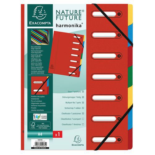 Classificatore Harmonika® con finestrelle ed elastici, 7 scomparti