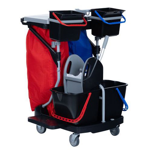 Carrello per pulizie 2 secchi 4 L con strizzatore e sacchetto plastificato - Manutan Expert