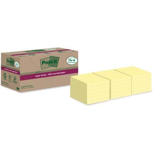 Super Sticky riciclato 76x76 mm 14 + 4 blocchetti giallo