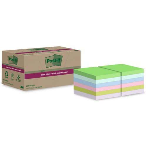 Post-it Super Sticky in carta riciclata 47,6x47,6 mm 12 blocchetti assortiti