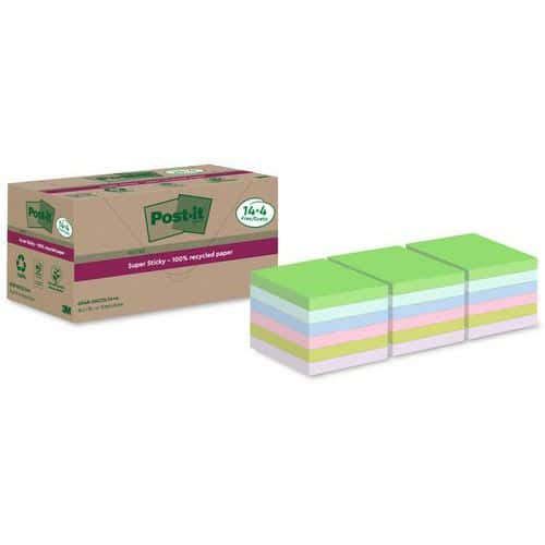 Post-it Super Sticky in carta riciclata 76x76mm 14 + 4 blocchetti assortiti