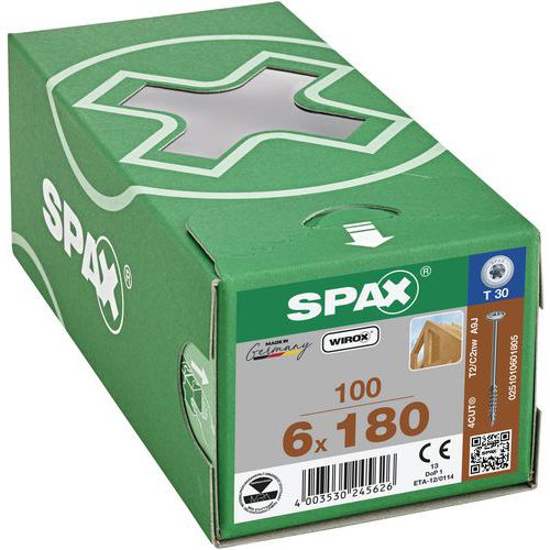 Scatola da 100 viti per legno con testa piana TX Ø 6 mm - Spax