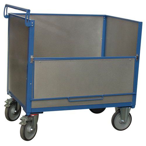 Carrello contenitore in acciaio galvanizzato senza coperchio - 1 pannello ribaltabile - Portata 500 kg - Fimm