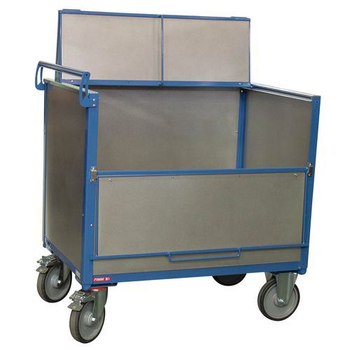 Carrello contenitore in acciaio galvanizzato con coperchio - 1 pannello ribaltabile - Portata 500 kg - Fimm