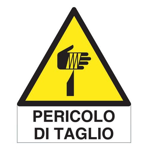 Cartello di pericolo - Pericolo di taglio (con scritta)