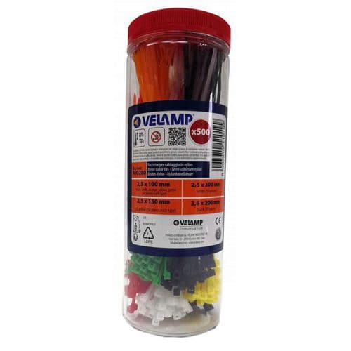 Assortimento di 500 fascette serracavi multicolore - Velamp