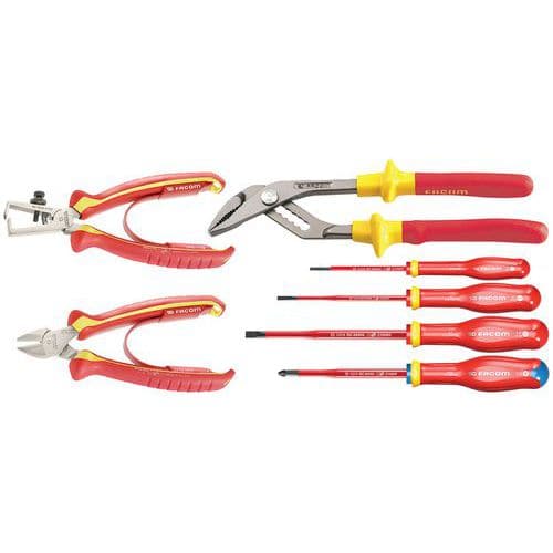 Set di 3 pinze + 4 cacciaviti isolati 1000V - Facom