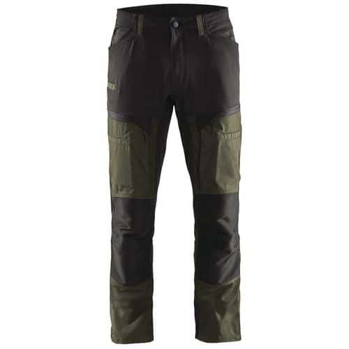 Pantaloni da lavoro stretch verde oliva/nero con tasca A4 per tablet