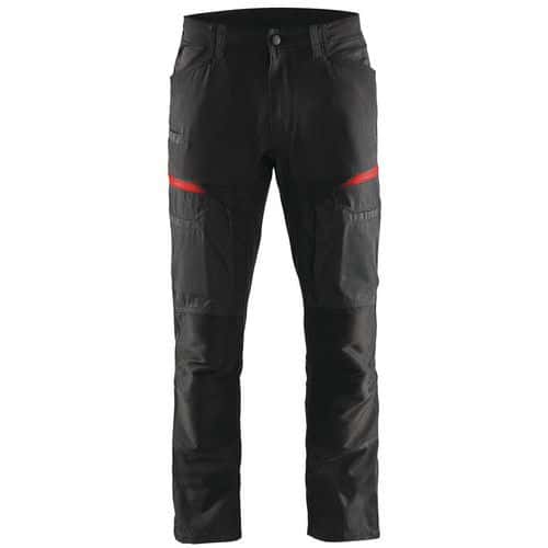 Pantaloni da lavoro stretch nero/rosso con tasca A4 per tablet