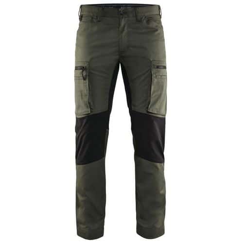 Pantaloni Service con inserti stretch Verde militare/Nero