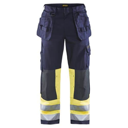 Pantaloni da artigiano multinorma blu marina/giallo fluo