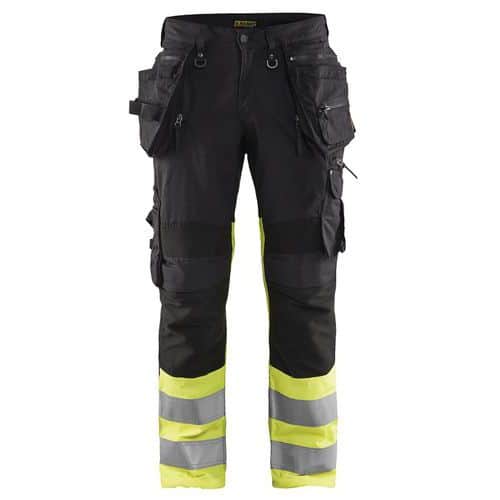 Pantaloni per artigiano x1900 stretch ad alta visibilità nero/giallo fluorescente