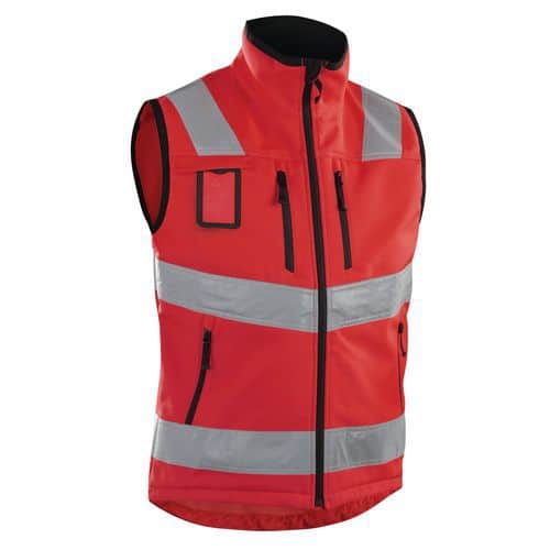 Gilet softshell ad alta visibilità rosso fluorescente