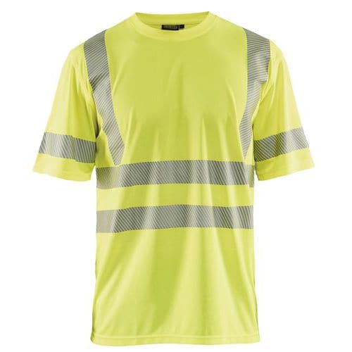 T-shirt anti-UV ad alta visibilità giallo fluorescente, collo rotondo