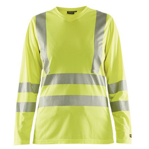 T-shirt ad alta visibilità maniche lunghe da donna giallo fluorescente